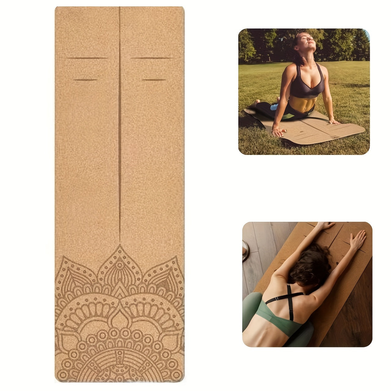 Tapis de yoga, sport en liège, 182,88 cm x 60,96 cm Tapis de sport motif de fleurs végétales