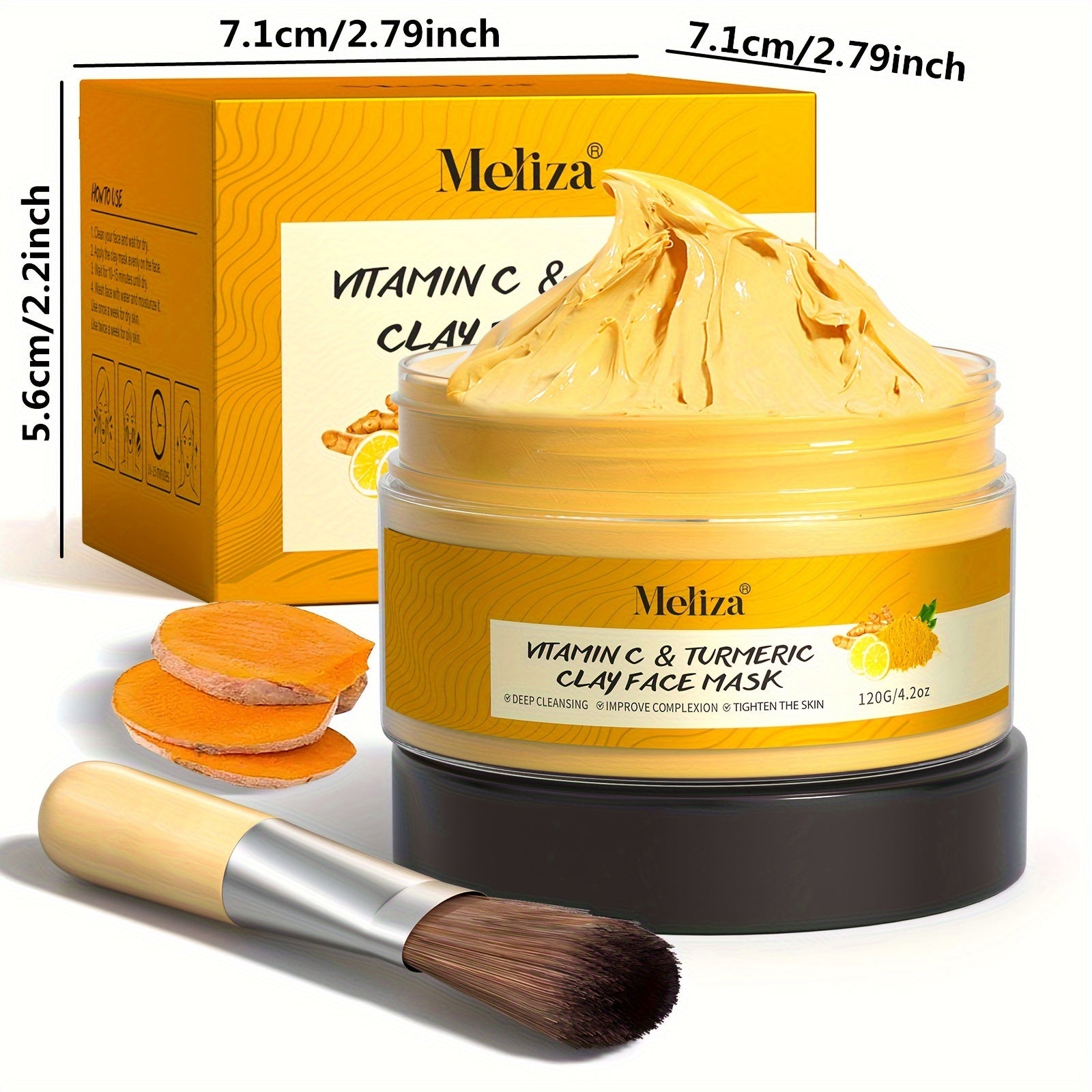 Masque Visage MELIZA Curcuma & Vitamine C – Soin Purifiant & Éclat Naturel avec Applicateur