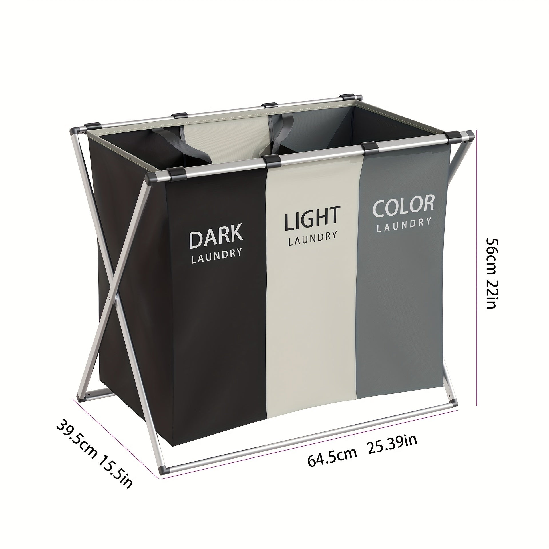 Panier à linge pliable  1/3 sections sacs Oxford et cadre aluminium
