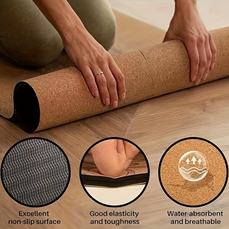 Tapis de yoga, sport en liège, 182,88 cm x 60,96 cm Tapis de sport motif de fleurs végétales