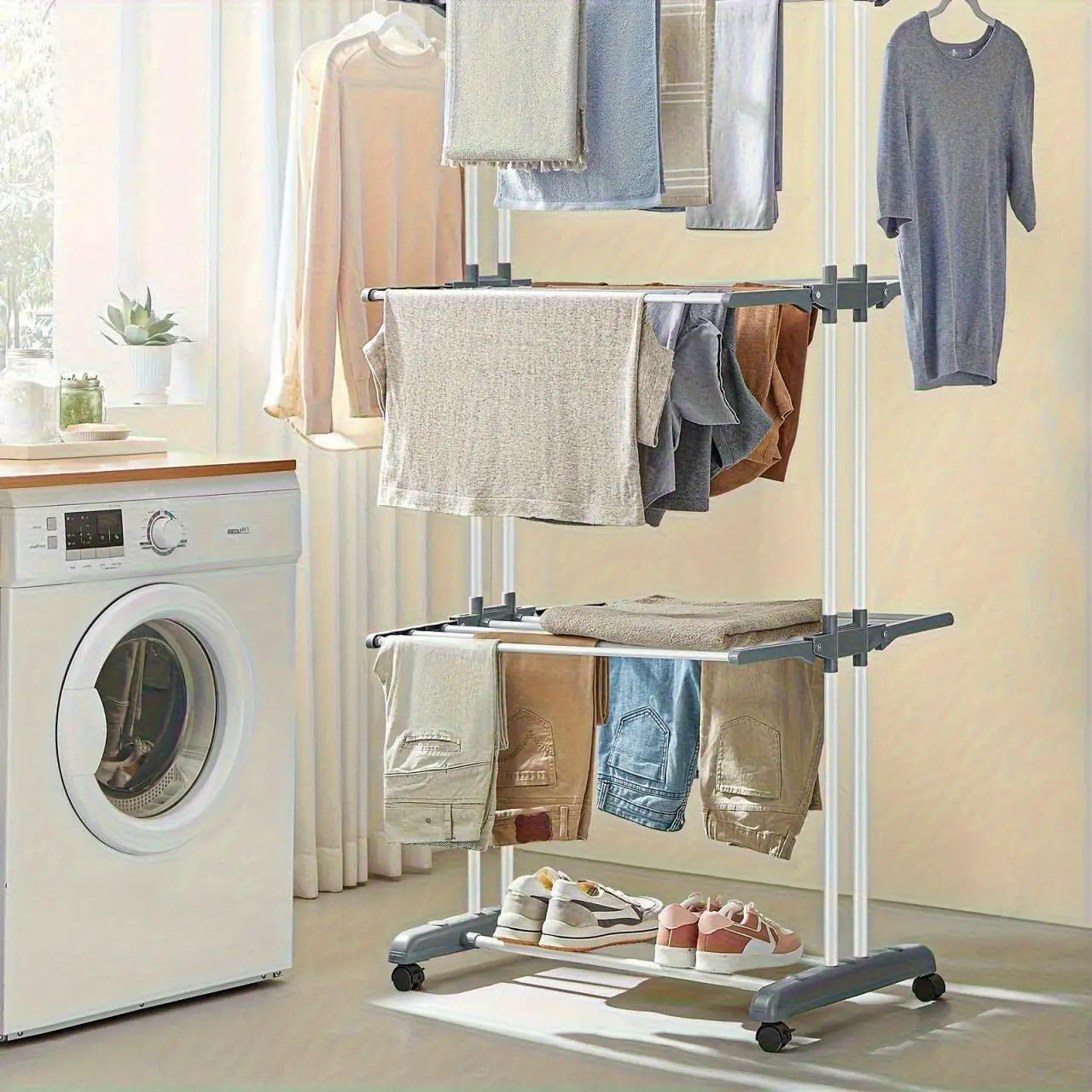 Support de Séchage de Linge Pliable avec Roues – Grande Capacité & Élégance