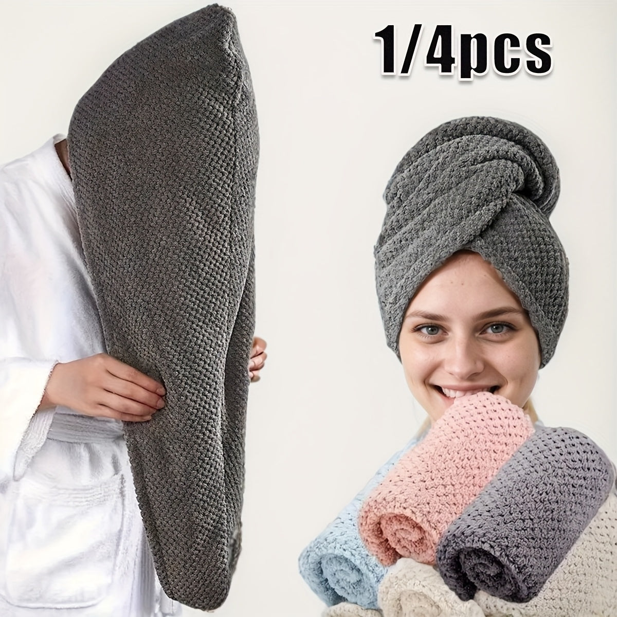 Lot de 1/4 Serviettes Microfibre – Bonnet de Sèche-Cheveux Doux & Ultra Absorbant