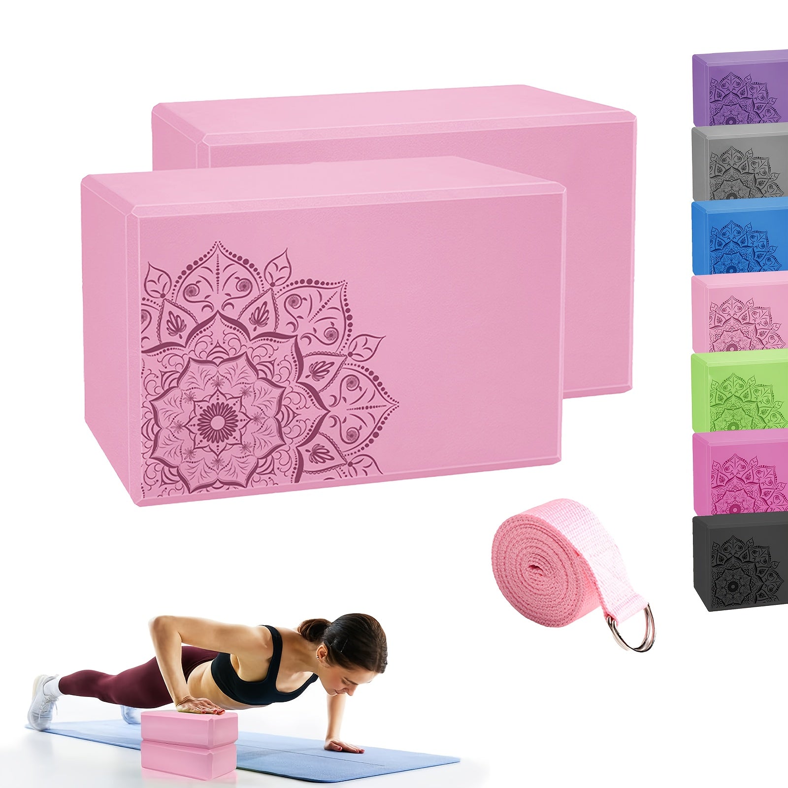 3x Ensembles - Blocs de Yoga 2pcs avec Sangle, Mousse Haute Densité Antidérapante