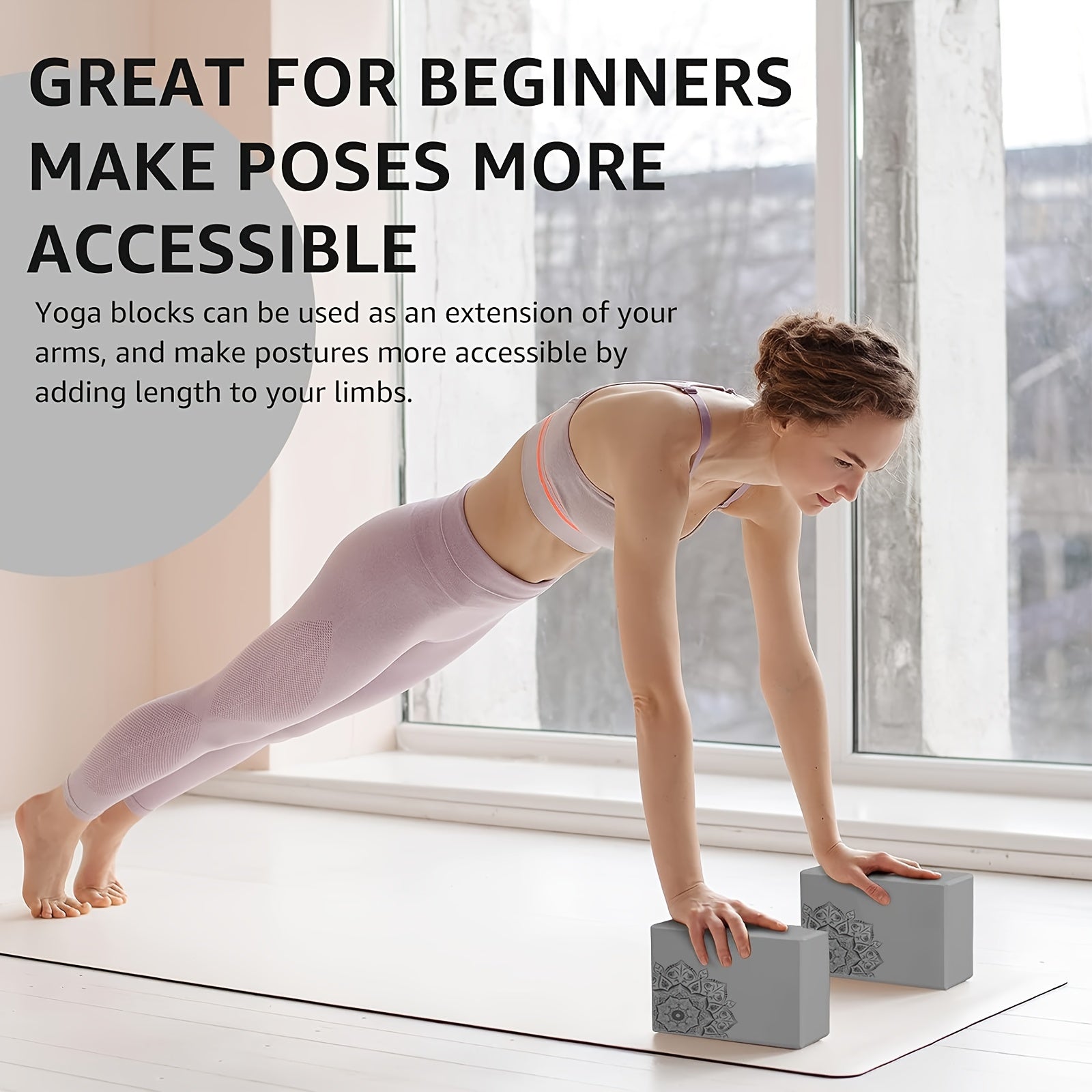 3x Ensembles - Blocs de Yoga 2pcs avec Sangle, Mousse Haute Densité Antidérapante